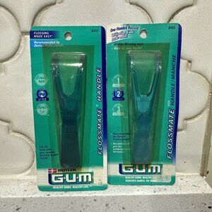 2x GUM FLOSSMATE HANDLE For Dental Floss One Handed Flossing Green NEW OLD STOCK